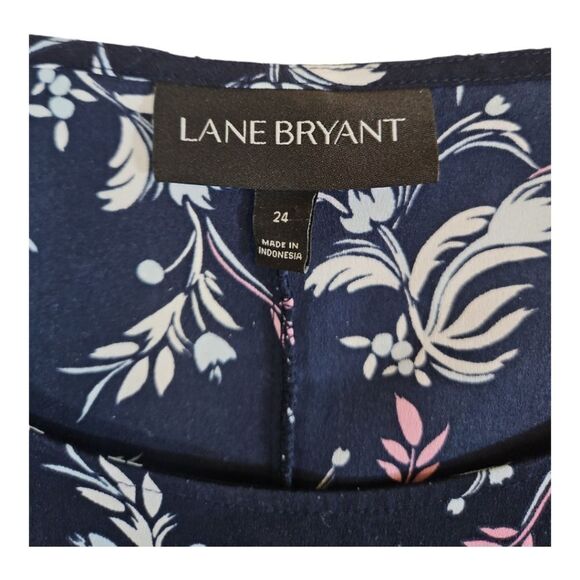 Lane Bryant Navy Floral Ruffled Short Sleeve Blouse Size 24 - Picture 3 of 8